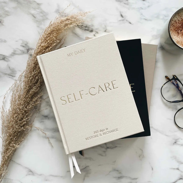 BLUSH AND GOLD DAILY SELF CARE INTENTIONS AND GRATITUDE JOURNAL - ALMOND