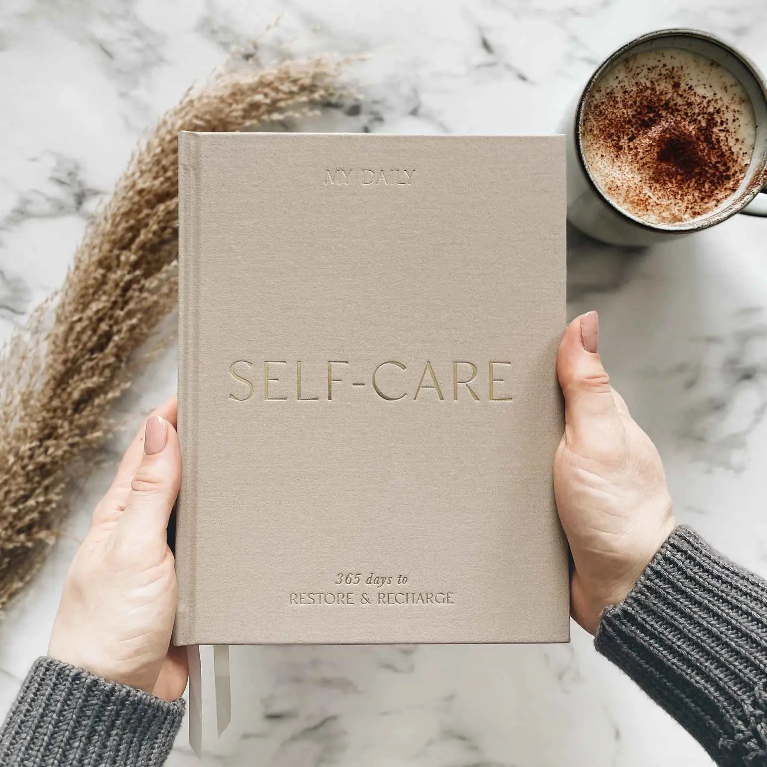 BLUSH AND GOLD DAILY SELF CARE INTENTIONS AND GRATITUDE JOURNAL - PEBBLE