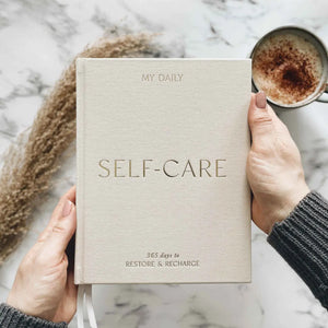 BLUSH AND GOLD DAILY SELF CARE INTENTIONS AND GRATITUDE JOURNAL - ALMOND