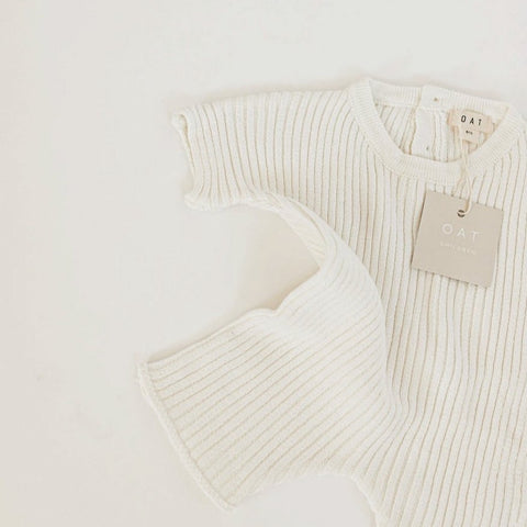 OAT WHITE RIBBED KNIT PLAYSUIT