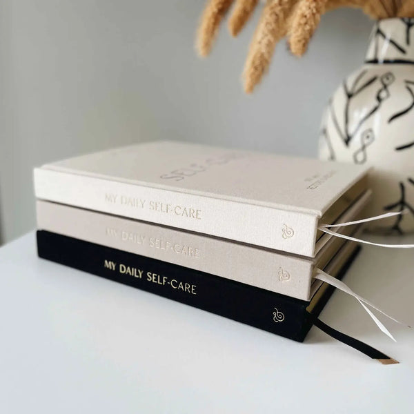 BLUSH AND GOLD DAILY SELF CARE INTENTIONS AND GRATITUDE JOURNAL - ALMOND