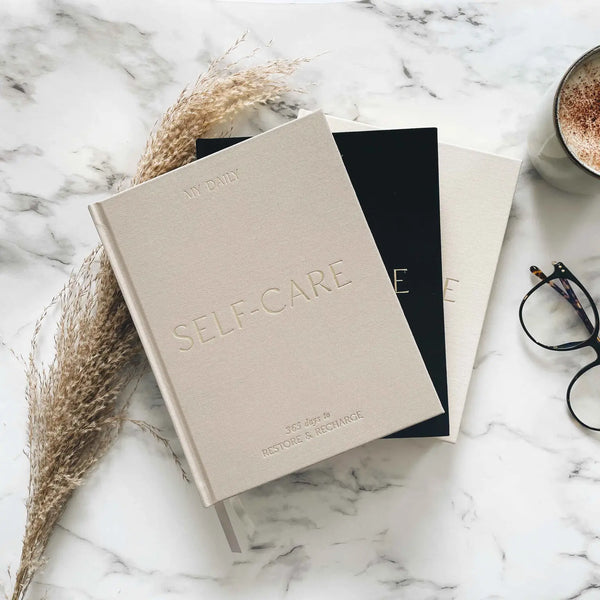 BLUSH AND GOLD DAILY SELF CARE INTENTIONS AND GRATITUDE JOURNAL - PEBBLE